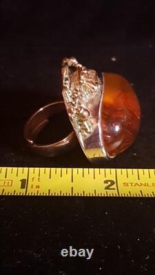 Amber Sterling Silver 925 Ring Story Tell Adjustable 26g Hand Made From Poland