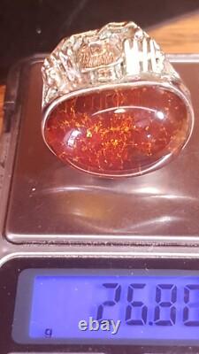 Amber Sterling Silver 925 Ring Story Tell Adjustable 26g Hand Made From Poland