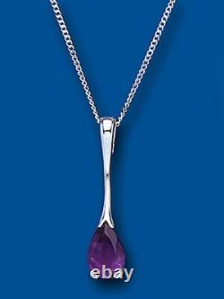 Amethyst Pendant Solid Sterling Silver Pear Solitaire Necklace British made