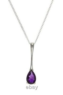 Amethyst Pendant Solid Sterling Silver Pear Solitaire Necklace British made