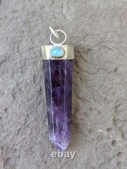 Amethyst Point & Ethiopian Opal Artisan Hand Made Sterling Silver Pendant. A10c