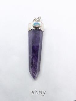 Amethyst Point & Ethiopian Opal Artisan Hand Made Sterling Silver Pendant. A10c