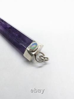 Amethyst Point & Ethiopian Opal Artisan Hand Made Sterling Silver Pendant. A10c