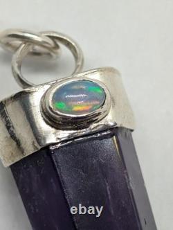 Amethyst Point & Ethiopian Opal Artisan Hand Made Sterling Silver Pendant. A10c