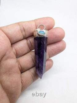 Amethyst Point & Ethiopian Opal Artisan Hand Made Sterling Silver Pendant. A10c