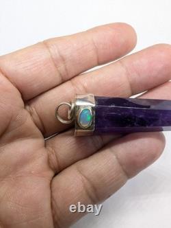Amethyst Point & Ethiopian Opal Artisan Hand Made Sterling Silver Pendant. A10c