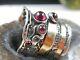 Amir Poran Sterling Silver & Gold Ring With Garnet, Art Nouveau, Made in Israel
