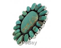 Andy Cadman, Ring, Royston Turquoise, Cluster, Sterling Silver, Navajo Made, 7.5