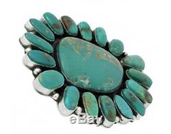 Andy Cadman, Ring, Royston Turquoise, Cluster, Sterling Silver, Navajo Made, 7.5
