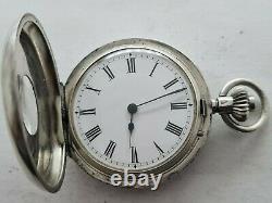Antique 1901 Swiss Made Half Hunter Solid Silver Pocket Watch 39mm + Chain
