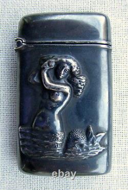 Antique 3-dimensional Embossed Hand Made Sterling Silver Nude Mermaid Match Safe