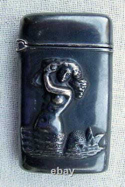 Antique 3-dimensional Embossed Hand Made Sterling Silver Nude Mermaid Match Safe