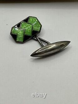 Antique Art Deco Cufflinks Sterling Silver Enamel Guilloche Made in England NEW