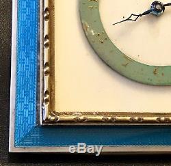 Antique Art Deco Swiss Made Sterling Silver & Blue Guilloche Enamel Travel Clock