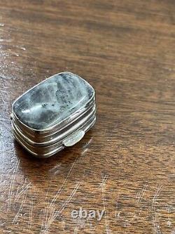 Antique Custom Labradorite Pill Box Hand Made Sterling Silver c1900