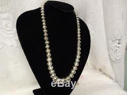 Antique Early Navajo Sterling Silver Hand Made Pearls Beads Large Necklace