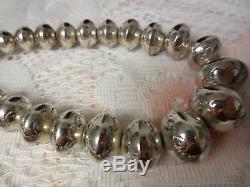 Antique Early Navajo Sterling Silver Hand Made Pearls Beads Large Necklace