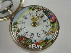 Antique English Painted dial verge fusee Repousse pocket watch. Made 1776. Rare