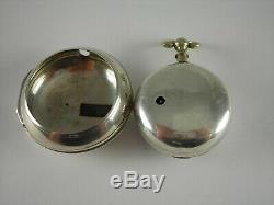 Antique English verge Fusee key wind pocket watch. Sterling silver. Made 1771