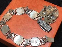 Antique Estate Sterling Silver Bracelet & Earring Set Made In Siam Nielloware