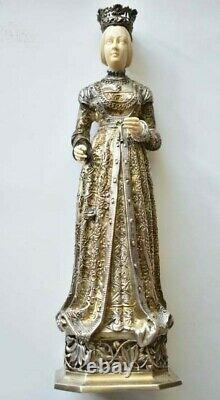 Antique German Made Sterling Silver Figurine Set Knight & Queen, Hanau Statue
