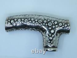 Antique Hand Made Sterling Silver CANE HEAD Handle Buttons Beads Textured