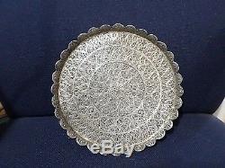 Antique Magnificent Hand-Made Silver Filigree Plate Tray Edged, 416 Grams