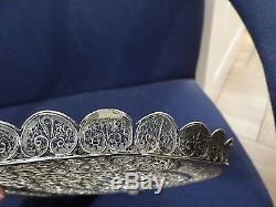 Antique Magnificent Hand-Made Silver Filigree Plate Tray Edged, 416 Grams