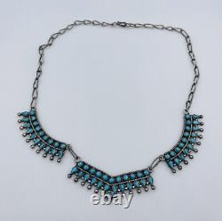 Antique Navajo Hand Made Sterling Silver Blue Turquoise Necklace