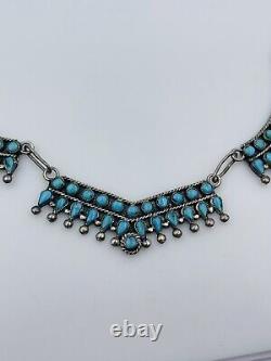 Antique Navajo Hand Made Sterling Silver Blue Turquoise Necklace