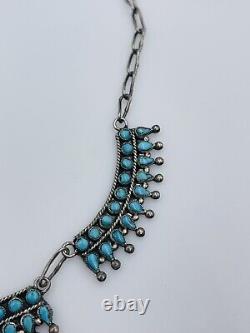 Antique Navajo Hand Made Sterling Silver Blue Turquoise Necklace