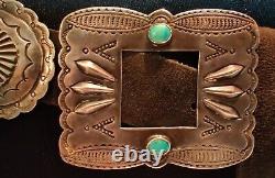 Antique Navajo Native American Sterling Silver Turquoise Hand Made Concho Belt