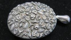 Antique Picture Locket Pendant Hand Made Sterling Silver Sea ShellsPendant LARGE