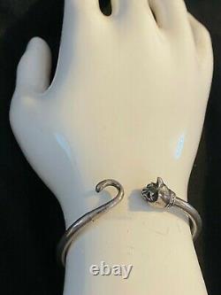 Antique Sterling Silver Bracelet Cat Made In 1930-1940 Rare Fabulous