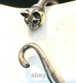 Antique Sterling Silver Bracelet Cat Made In 1930-1940 Rare Fabulous