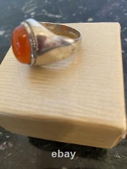 Antique Sterling Silver Carnelian Hand Made Ring Size 10 1/4