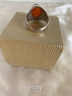 Antique Sterling Silver Carnelian Hand Made Ring Size 10 1/4