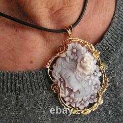 Antique Style Carved Shell Cameo Pendent Made in Italy