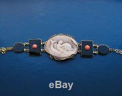 Antique Style Victorian Shell Cameo Bracelet + Coral Pink Made In Italy