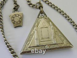 Antique Triangle Masonic Swiss Made Mechanical Sterling Silver Pocket Watch Vgc