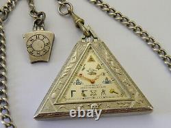 Antique Triangle Masonic Swiss Made Mechanical Sterling Silver Pocket Watch Vgc