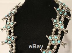 Antique Vintage Old Turquoise Squash Blossom Native American Made Necklace
