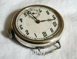 Antique WW1 Swiss Made 32 mm Sterling Silver Trench Watch Fixed Lug Running