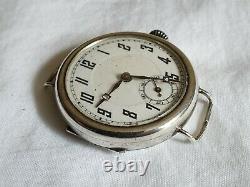 Antique WW1 Swiss Made 32 mm Sterling Silver Trench Watch Fixed Lug Running