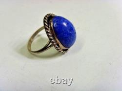 Antique hand made sterling silver gem grade lapis lazuli ring 8.5 sz 46978