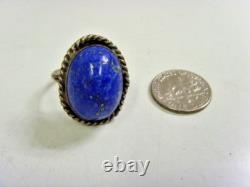 Antique hand made sterling silver gem grade lapis lazuli ring 8.5 sz 46978