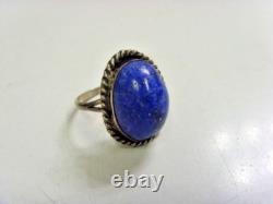 Antique hand made sterling silver gem grade lapis lazuli ring 8.5 sz 46978