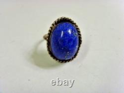 Antique hand made sterling silver gem grade lapis lazuli ring 8.5 sz 46978