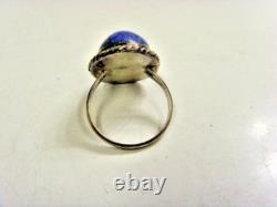 Antique hand made sterling silver gem grade lapis lazuli ring 8.5 sz 46978