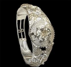 Antique hand made sterling silver hinged filigree cuff bangle 6 Wrist 22.6 Gram